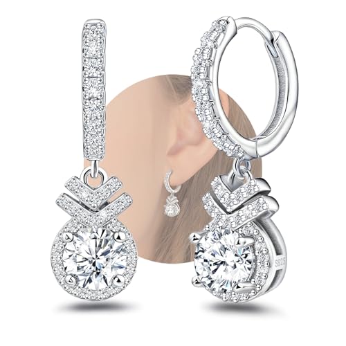 Small Classic Hoop Earrings with Dangle for Women Sterling Silver Waterdrop Earrings Hypoallergenic Cubic Zirconia Teardrop Loop Earrings with Dangling Charms Elegant Earrings Gifts for Her Mom Wife