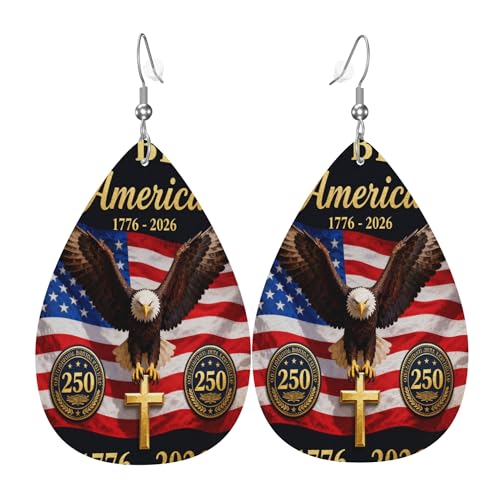 Women Ladies Luxury Teardrop Shaped Earrings Drop Dangle Ear Decor for Wedding Party (250th Anniversary 1776-2026 Patriotic Eagle Art Earrings)