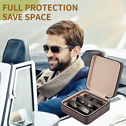 Image of ROSELLE Eyewear Travel Case for women men, Luxury leather 2 /3-Slot Eyeglasses Storage Box for Multiple Glasses and Sunglasses