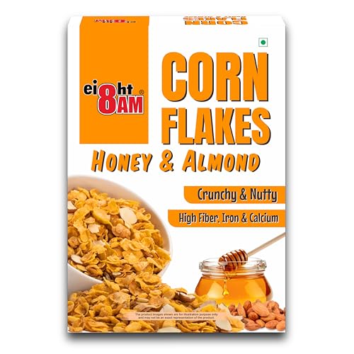 Image of 8:00 AM Corn Flakes Honey & Almond 300 Gram, No Cholesterol, Trans Fat, Artificial Additives, Source Of Fiber, Iron & Calcium, Crunchy & Nutritious Whole Grain Breakfast Cereal