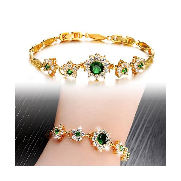 kredy Women Bracelets, 18K Gold Elegant Double Heart Link Bangles Bracelets for Women Girls (Flower Style)