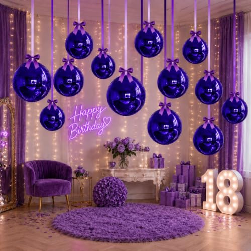 Image of 14 Pcs Purple Round Foil Balloons Halloween Purple 4D Ball Balloons | Dark Purple Mylar Balloons for Halloween Spooky Birthday Graduation Anniversary Bachelorette Baby Shower Party Decorations