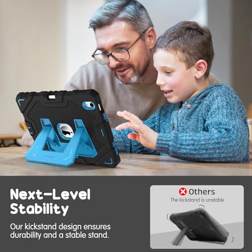 Image of Fintie Kids Friendly Case for iPad (A16) 11th Generation 11 Inch (2025), iPad 10th Generation 10.9 Inch (2022), Fully-Body Rugged Heavy Duty Shockproof Protective Case with Kickstand, Black /Blue