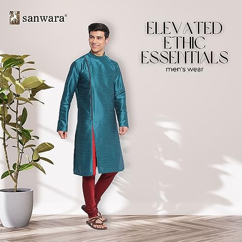 Image of Sanwara Sanwara Men Deep Blue Solid Pattern Straight Kurta