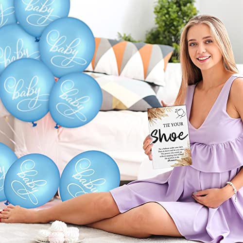 Image of Roowest 51 Pcs Tie Your Shoe Baby Shower Game Sign Wooden Sign Greenery Gift Sets Gender Reveal Party Favors 50 Balloons Latex Balloons for Game Wedding Supplies(Blue,Boho)