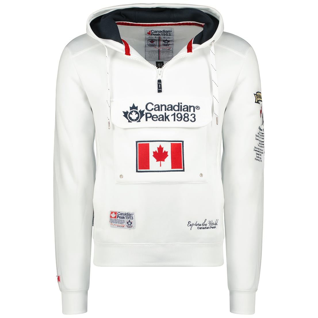 Canadian Peak Men's Blanc Galapagos - Sweat Homme Capuche Poche Kangourou - Vêtet Sweatshirt Hoody Chaud Manches Longues - Pull Hommes Printemps Ete Automne Hiver ( Xl)