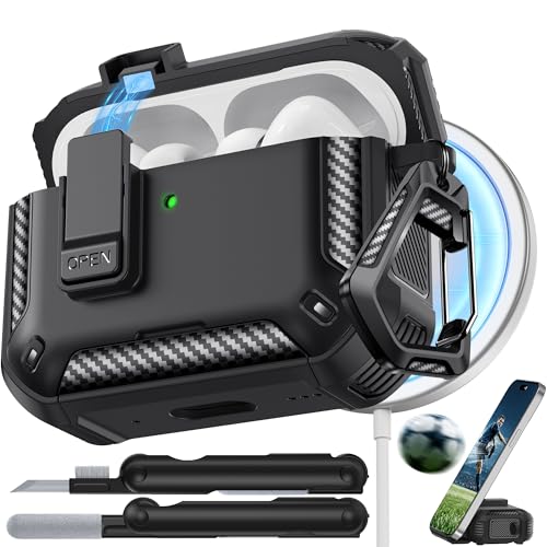 Image of for AirPods Pro 3 Case, Features Secure Lock, Phone Stand & Compatible with MagSafe, TNSNK for AirPods Pro 3rd Generation 2025 Hard Shell Cover for Men Women, Includes Cleaning Kit & Keychain