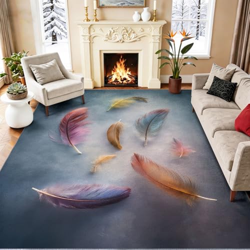 Tapis de salon lavable 60x90 cm dégradé bleu gris antidérapant - 2