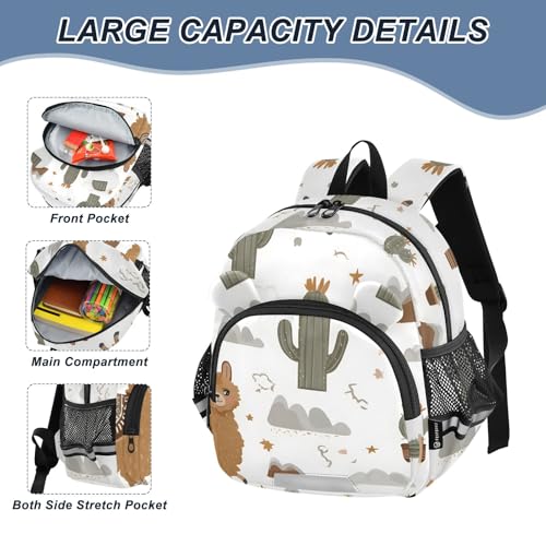 Kid's Backpack for Boys & Girls Toddler Bag Cactus Brown Alpaca Pattern Backpack with Safety Leash4
