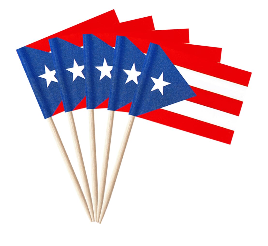 stidsds 100 Pcs Puerto Rico Flag Puerto Rican Toothpick Flags Mini Small Puerto Rico Cupcake Toppers Stick Flags Banner Country Party Cocktail Fruit Decoration