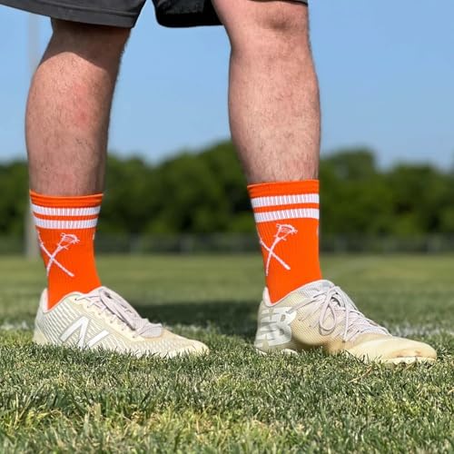 Image of ChalkTalkSPORTS Lacrosse Socks - Cushioned Mid-Calf Crew - Crossed Sticks | Moisture-Wicking Performance Blend, Athletic Lax Gear, Stay-Up Technology, Arch Support, Breathable, Boys and Men