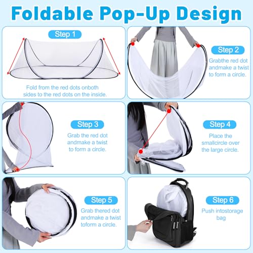 Image of 78 * 31 * 23 Inch Large Pop Up Mosquito Net for Bed - Foldable Breathable Mesh with Easy Setup, Portable for Travel Indoor Outdoor, Lightweight Insect Protection Net with Storage Bag