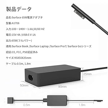 Amazon.co.jp: Surface サーフェス 充電器 65W Surface Pro3/4/5