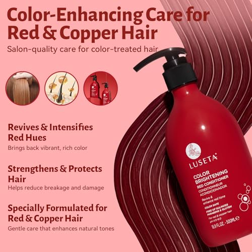 Image of Color Treated Red Hair Shampoo and Conditioner Set with Pomegranate Extract for Copper Brightening and Strengthening, for Women and Men, 16.8oz*2