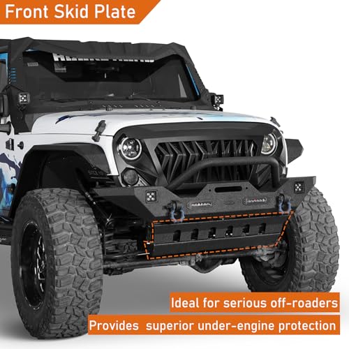 Hooke Road Wrangler JK Front Skid Plate Bumper Cover Texured Black Steel for Jeep Wrangler JK 2007-2018