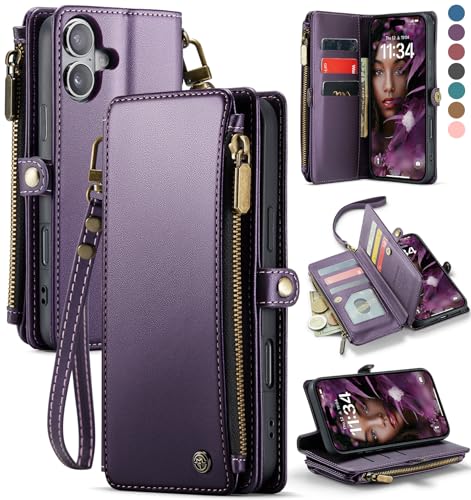 Defencase Compatible with iPhone 17 Case Wallet with RFID Blocking Card Holder for Women and Men, Fashion PU Leather Magnetic Snap Flip Zipper Strap Wallet Phone Case for iPhone 17 6.3
