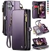 Defencase Funda compatible con iPhone 17 con tarjetero de bloqueo RFID para mujeres y hombres, a la moda, de piel sintética, magnética, con cierre de cremallera, para iPhone 17 de 6.3 pulgadas, color