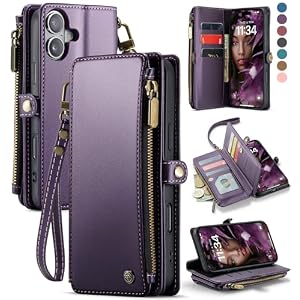 Defencase Funda compatible con iPhone 17 con tarjetero de bloqueo RFID para mujeres y hombres, a la moda, de piel sintética, magnética, con cierre de cremallera, para iPhone 17 de 6.3 pulgadas, color