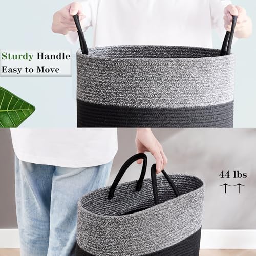Image of 80L Large Black Laundry Hamper Tall Woven Laundry Basket