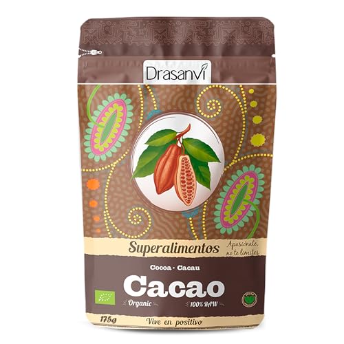 DRASANVI SUPERALIMENTO CACAO CERTIFICADO BIO - Sin abonos ni pesticidas, obtenido en procesos respetuosos con el medioambiente - VEGANO - SIN GLUTEN - 175g