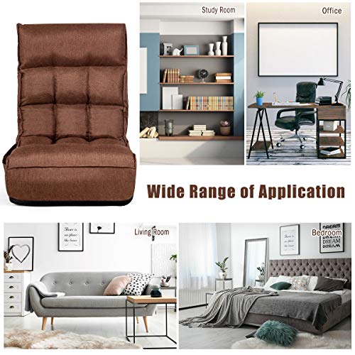 Giantex Folding Floor Gaming Chair Sleeper 4-Position Adjustable, Headrest 5-Angle Adjustable, Side Pocket, Folding Lazy Sofa Cushioned Couch Lounger, Easy For Storage (Brown) #TOP4