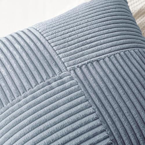 Image of MIULEE Coastal Dustyblue Decorative Throw Pillow Covers 18x18 Inch for Couch Bed Sofa Pack of 2 Summer Boho Farmhouse Throw Pillows Soft Cross Corduroy Patchwork Textured Cushion Cases