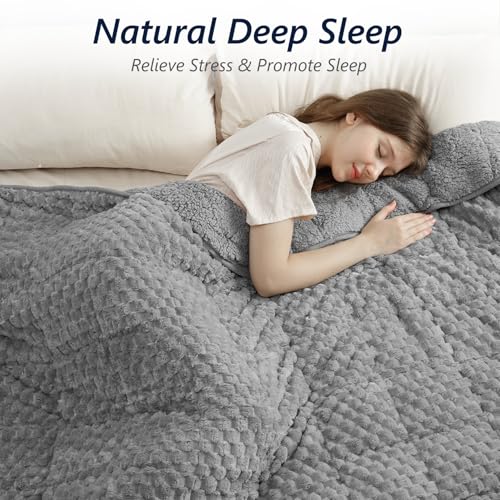 Image of Mr. Sandman Weighted Blankets for Adults Queen Size 12lbs, Warm Sherpa Fleece Throw Blanket for Sleep and Calm, Soft Cozy Heavy Bed Blanket with Jacquard Flannel, 60 x 80 Inches, Grey