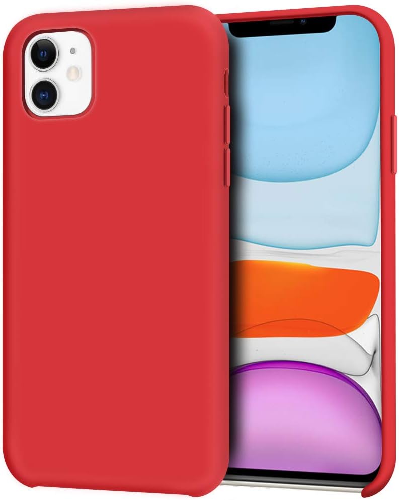 Anuck Case for iPhone 11 Case 6.1 inch, Anti-Slip Liquid Silicone Gel Rubber Bumper Case with Soft Microfiber Lining Cushion Slim Hard Shell Shockproof Protective Case Cover - Red