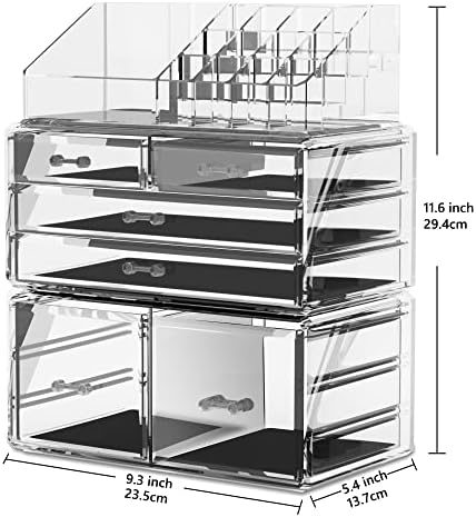 READAEER Makeup Cosmetic Organiser Storage Drawers Display Boxes Case with 6 Drawers, 3 Pieces, Freely Combined and Stacked.