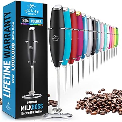Zulay Original Milk Frother Handheld Foam Maker for Lattes - Whisk Drink Mixer for Coffee, Mini Foamer for Cappuccino, Frappe, Matcha, Hot Chocolate by Milk Boss (Black)