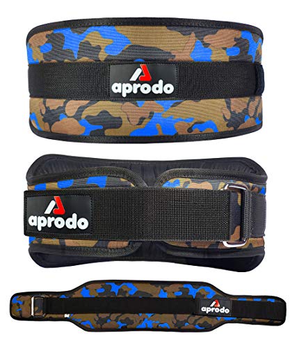 Aprodo 6’’ Inches Wide Ultimate Gym Belt, Ultra-Light Neoprene, Back Cushion Support, Unisex Belt for Weightlifting & Bodybuilding & Gym Workout (Blue Camouflage, Small 27'' - 32'')