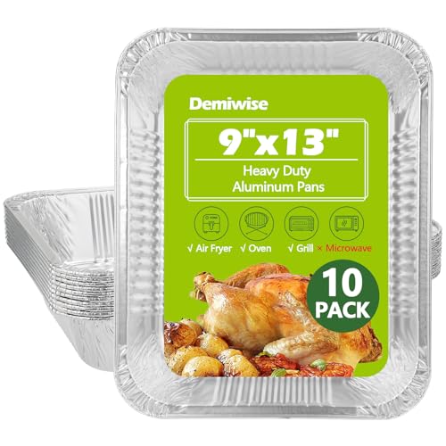 Image of Thickened 10 Pack Heavy Duty Aluminum Pans, 9x13 Aluminum Foil Pans Disposable, Half Size Steam Table Foil Baking Tray for Cooking, Baking, Roasting & Chafing, Carton Packaging