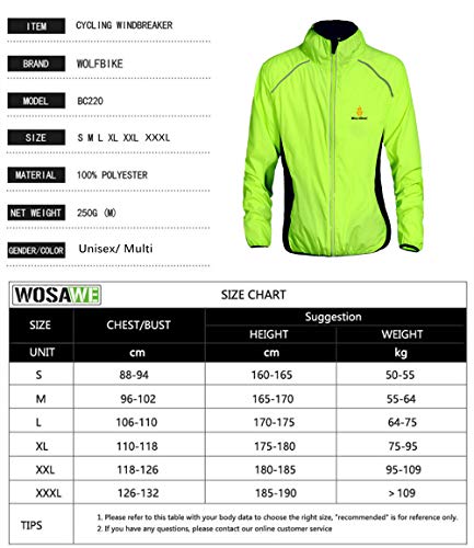 WOLFBIKE Cycling Jacket Men Women Showerproof Long Sleeve T-Shirt Ultra-light Bicycle Wind Coats (Green, L)