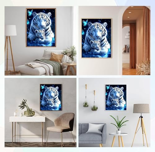Image of QENSPE 5D Diamond Art Tigers Theme DIY Round Full Drill Diamond Painting Kits for Beginners,Animal Diamond Dots for Adults,Home Wall Decor & Gift Perfect for Relaxation 12x16 inch