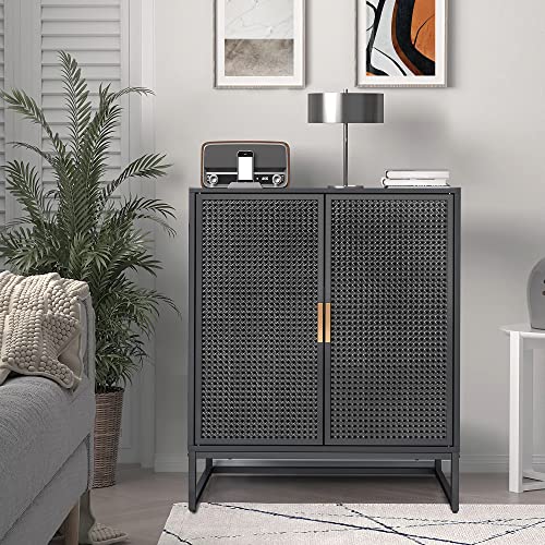 Orrd Sideboard Buffet Cabinet, Accent Cabinet Iron Rarran Kitchen Storage Cabinet Console Television Table With No Handle Pop-Up Doors And Adjustable Shelves For Living Room, Dining Room (Black) #TOP20