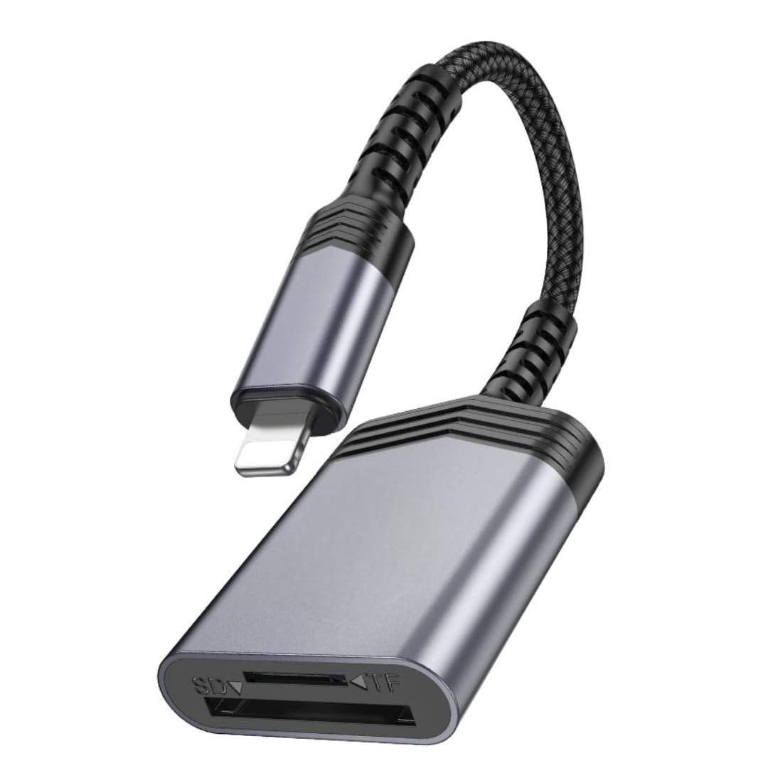 card reader with 8-pin connector, plug-and-play sd/tf memory card reader adapter, high-speed photo & video transfer for phones & tablets with 8-pin port