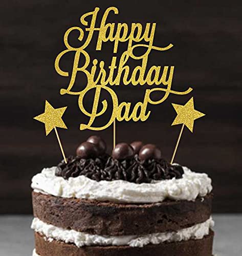 Image of Happy Birthday DAD Cake Topper for Father's Birthday, Best Dad Ever Cake Party Decorations Gold Glitter, Best dad Ever Cake Topper, Father Birthday Cake Toppers