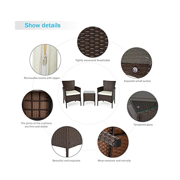 IntimaTe WM Heart Wicker Rattan Outdoor Garden Furniture Sets with Chairs and Table, Conservatory Balcony Furniture Sets, Coffee Table and Corner Sofa Patio Furniture Set With Cream Cushion - Image 4