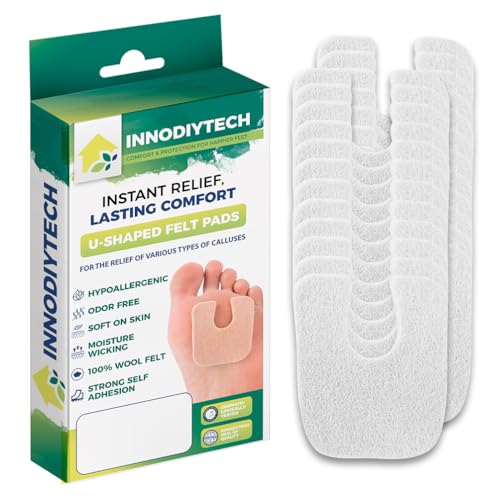Fieltro adhesivo podologia | almohadilla talon 24 Uds. | protector callos forma U 3 mm espesor | compit ampollas | almohadillas comfort plus pies | protector talon | antirozaduras pies | color blanco.
