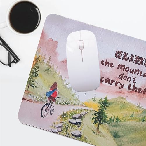 Image of anujarusiya Affirmation Mouse Pad 3mm | Climb The Mountain Quote | Non-Slip Rubber Base | 19x23 cm | Motivational Desk Accessory | Digital Print | Gift for Students, Women for Office Desk