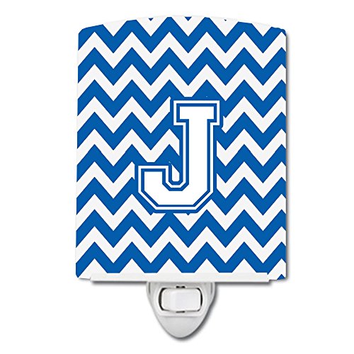 Lámpara de mesa nocturna cerámica con diseño chevron azul y blanco miniatura 1