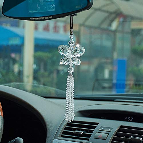 Image of Crystal Butterfly Car Rear View Mirror Accessories Lucky Car Hanging Ornament (White)
