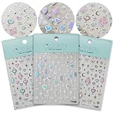 CESTSIREN Gold Silver Totem Heart Nail Art Stickers Star Moon Holographic Aurora Metallic Embossed Nail Decals for Nail Art Design Self-Adhesive Nail Accessories for Women Nail Art Supplies 3 Sheets