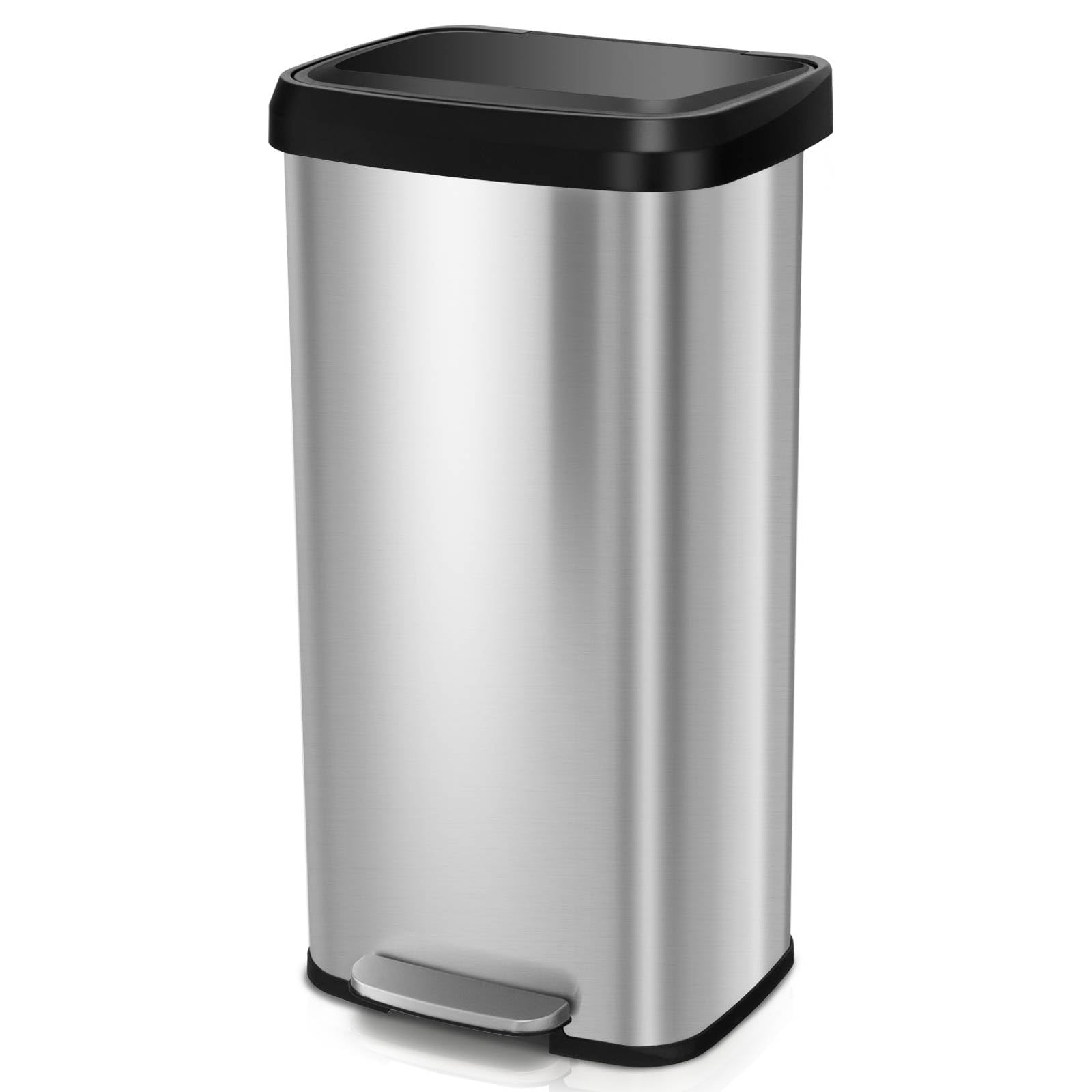 GiantexUK 50L/68L Recycling Pedal Bin, Stainless Steel Rectangular Trash Bin with Silent Soft Close Lid & Pedal, Fingerprint-Proof Recycle Dustbin for Home Kitchen(68L with Deodorant Box, Silver)