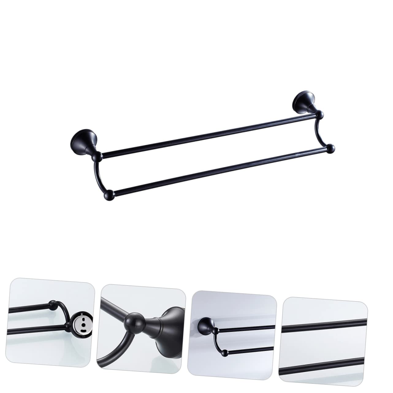 Alipis Wall Mounted Holder Toallero de Doble Varilla para Baño, Latón Negro, Alta Estabilidad y Superficie Lisa, Accesorio para Toallas
