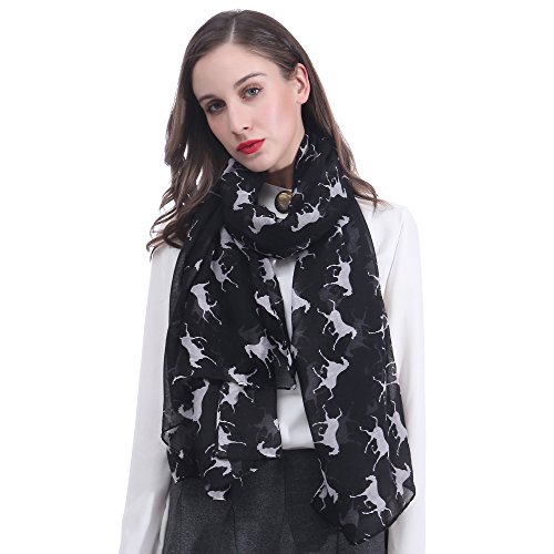 Lina & Lily Écharpe Foulard pour Femme Imprimé Cheval Animal (Noir)