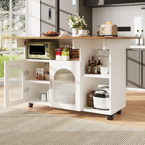 DACHETOU Isla de cocina con vetas de madera, moderna cocina siland,gabinete de cocina,carrito de servicio desmontable,carro de comedor,mesa de comedor multifuncional con espacio de almacenamiento
