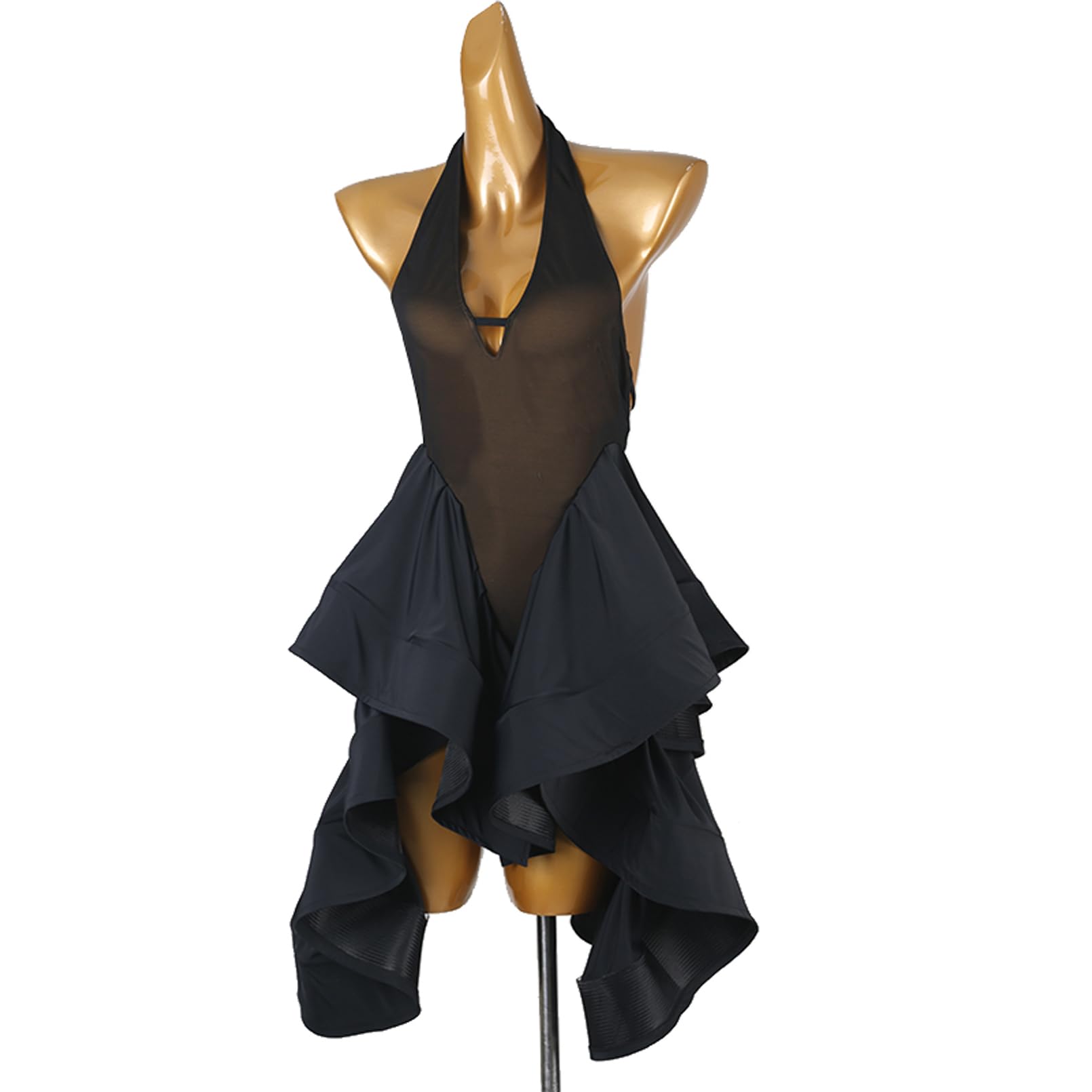Elegantes Latein Tanzkleid Turnier Damen Mädchen mit Neckholder und Rückenausschnitt, Professionelles Tanzkleid, Trainingskleidung Competition Performance Kleid