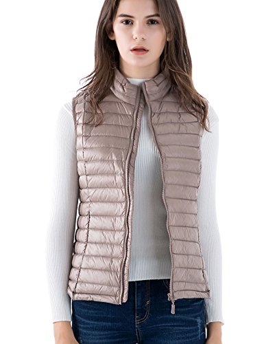 CHERRY CHICK Water-Resistant, Packable, Ultralight, Women's Winter Down Vest (XXL, Beige-YX)