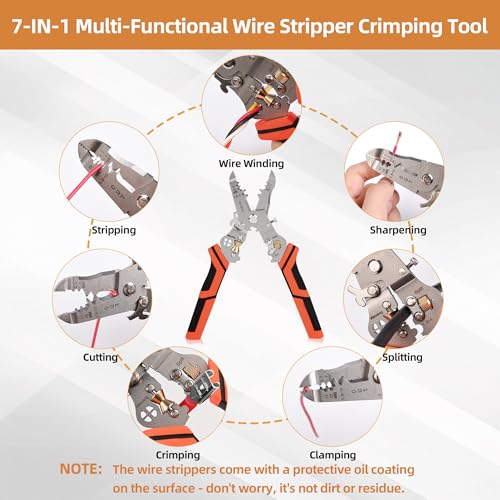 Image of Wire Stripper Cutter Crimping Tool - 9 in 1 Wire Stripper Tool with Cutter Crimper Function AWG 22-10 Wire Cutters Pliers for Wire Splitting,Stripping,Cutting,Crimping, Clamping,Winding,Sharpening